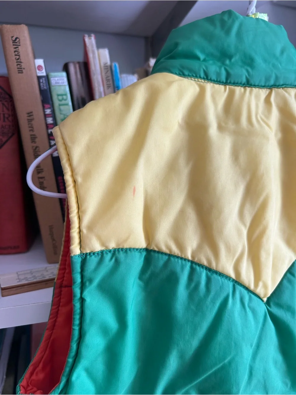 Vintage Green & Yellow Kids Puffer Vest with Red Accent